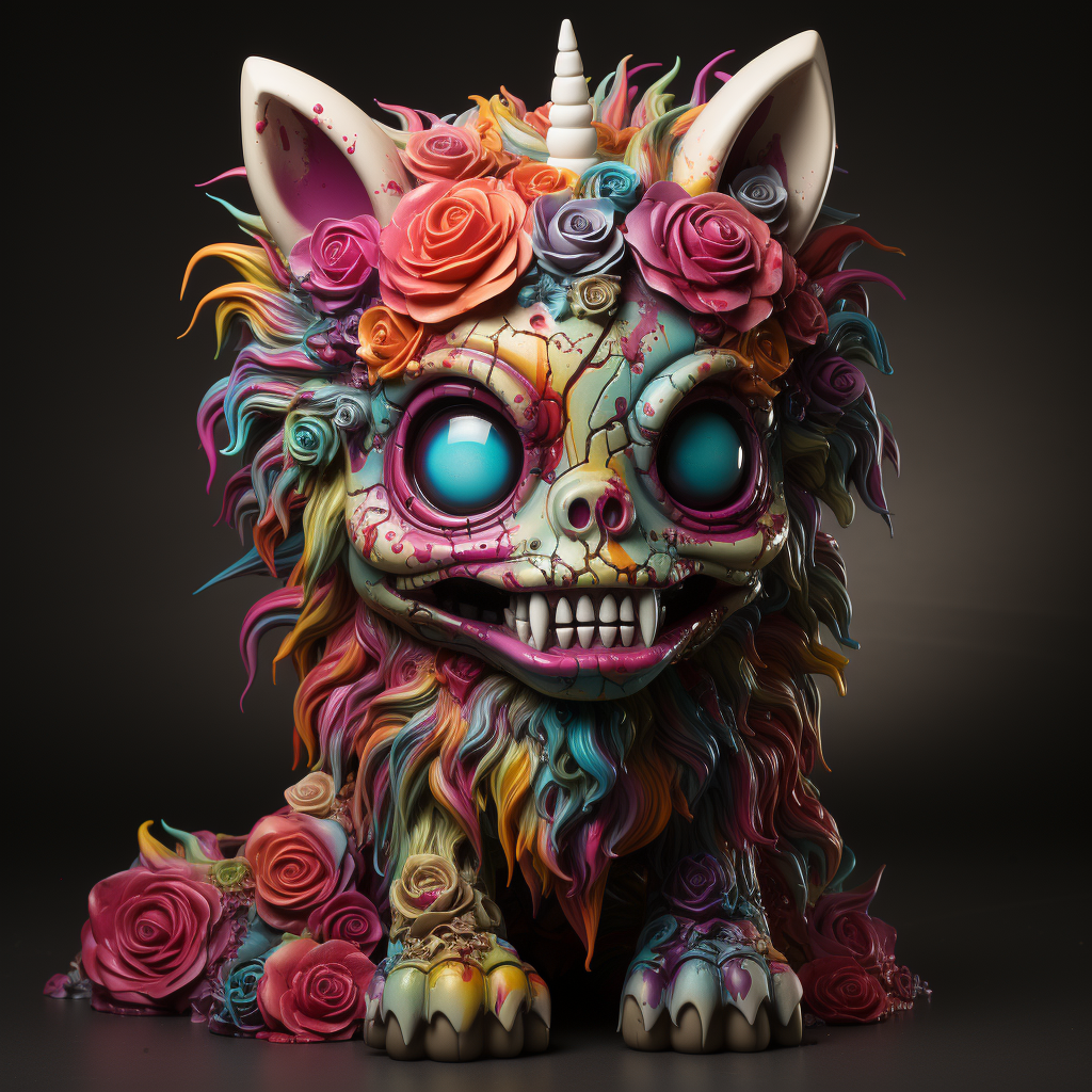 Cute zombie cuddly unicorn in vibrant colors