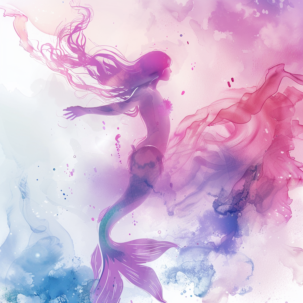 Cute little mermaid swimming watercolors