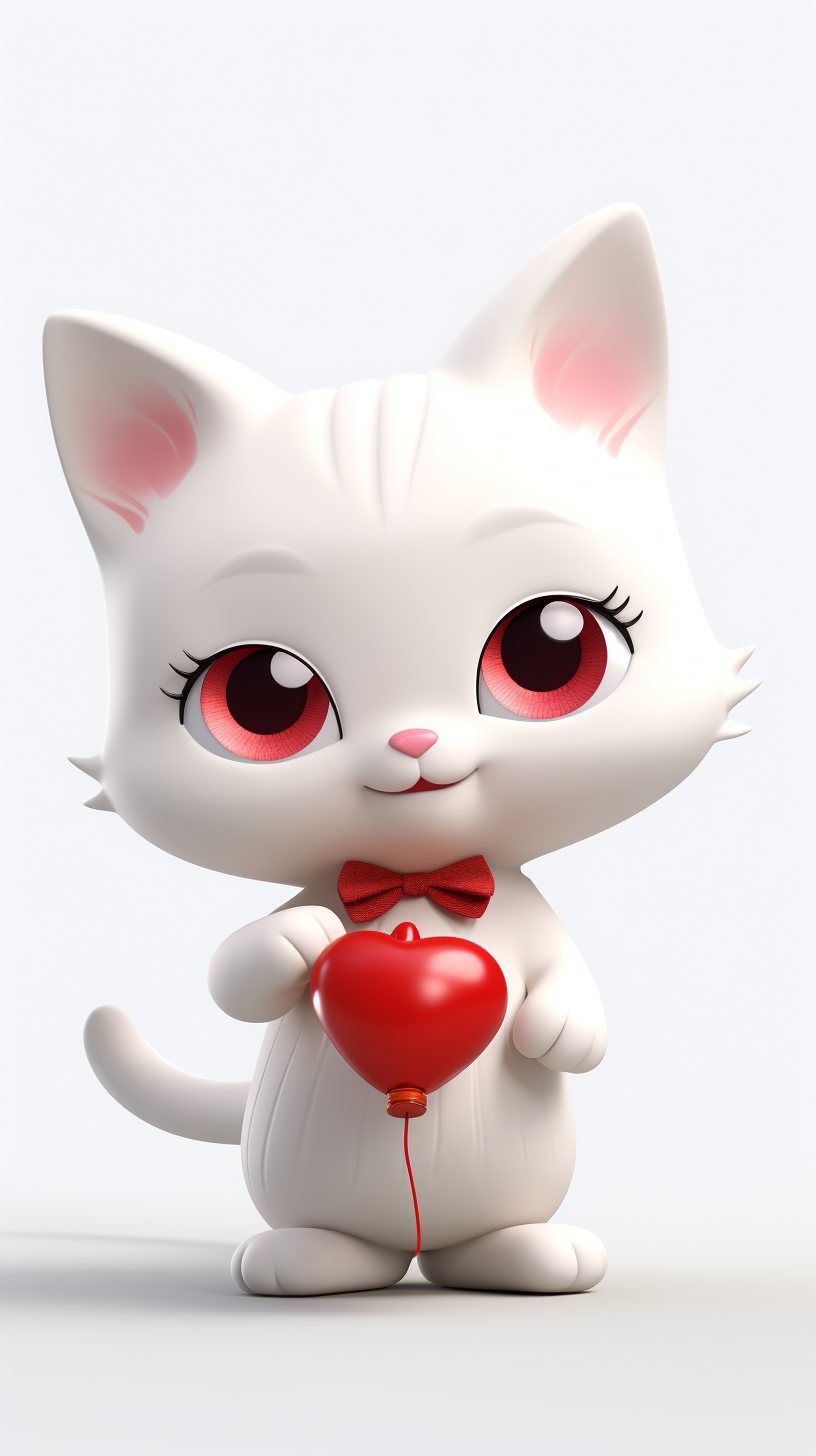 White cat with Valentine's heart