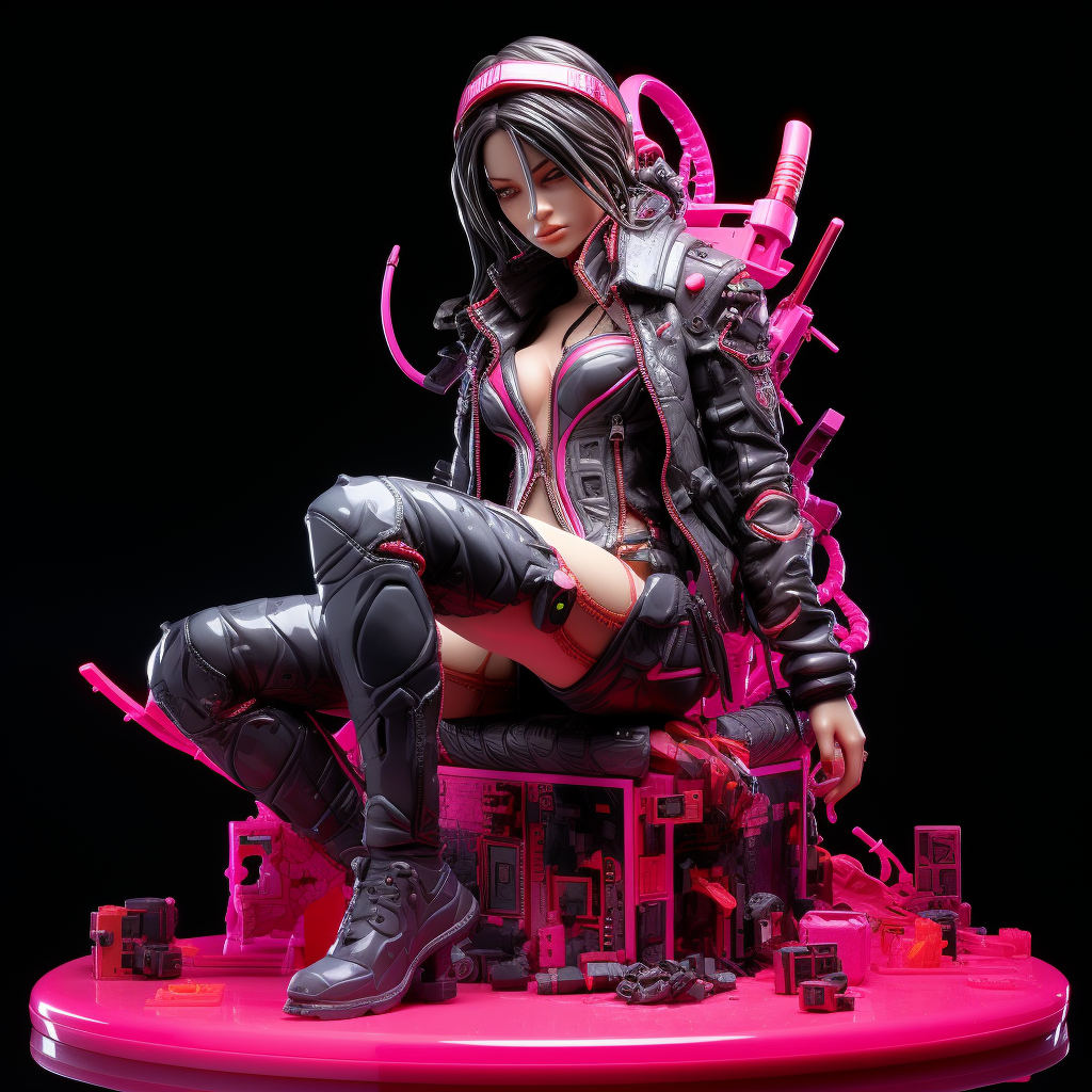 Statue of female characters in cyber punk setting