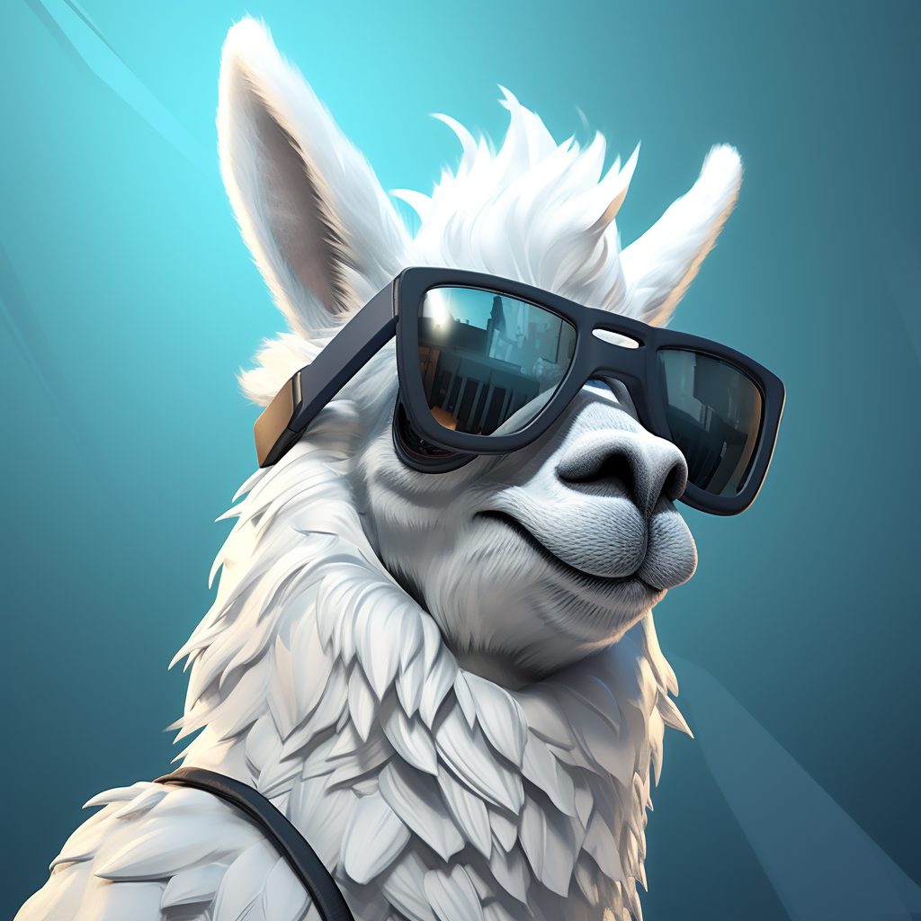 Cybernetic Llama with White Hair and Black Sunglasses