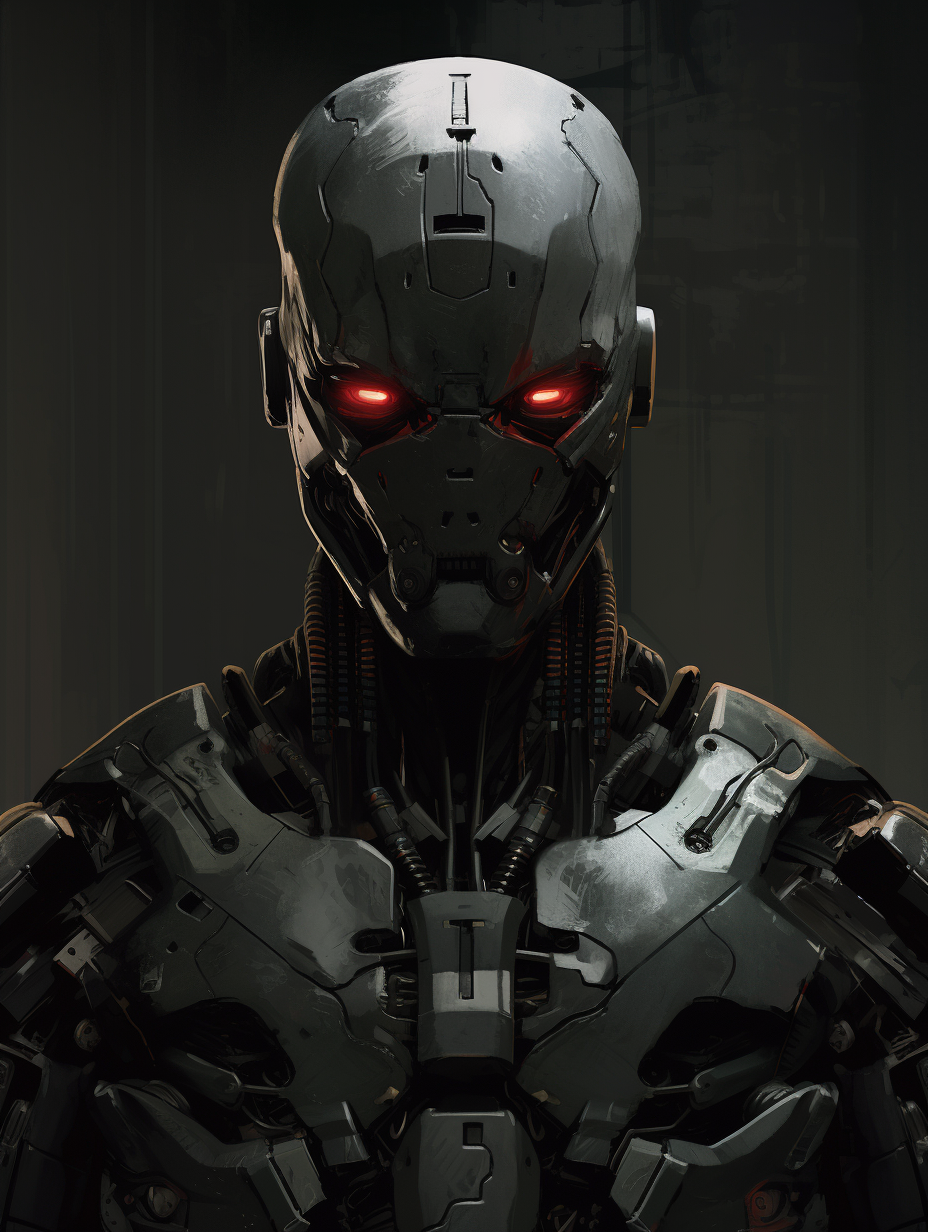 Cybernetic soldier in eerie concept art