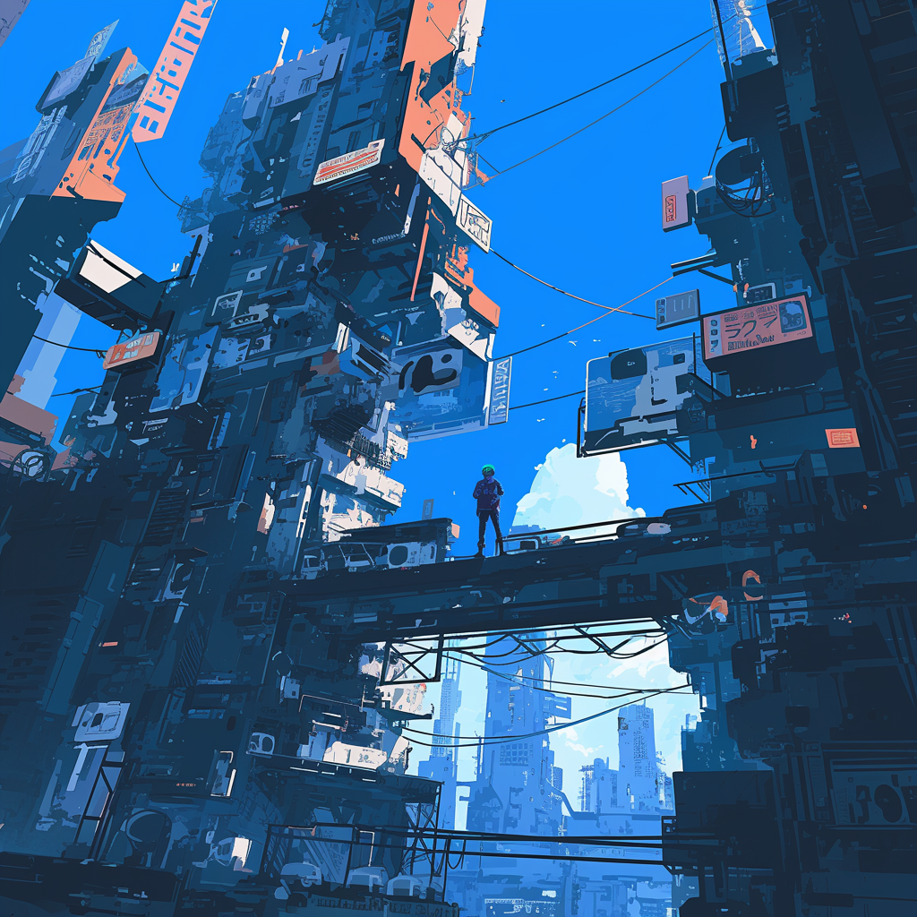 Cyberpunk City in Blue and Black Colors