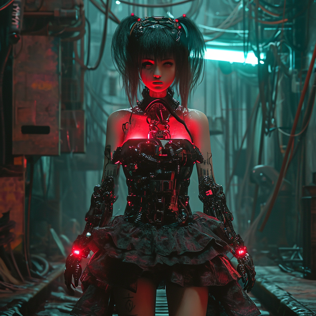 Cyberpunk lady in dress photo