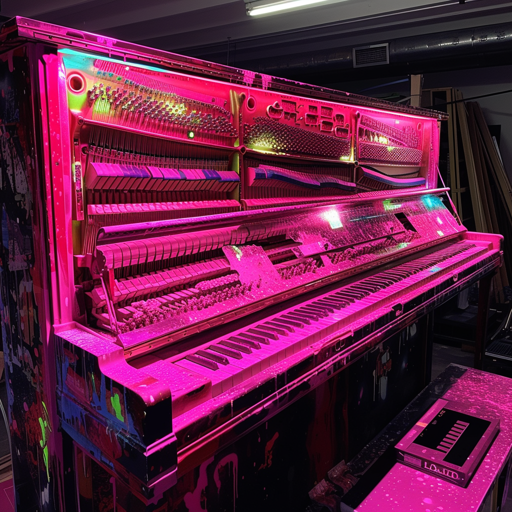 Cyberpunk paintbrush piano machine office