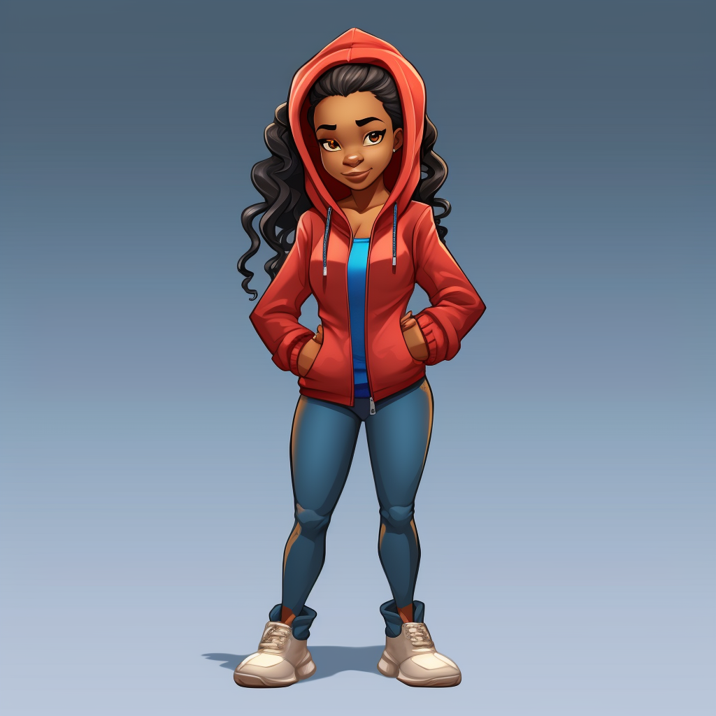 Stylish cyberpunk girl with red hoodie and blue visors