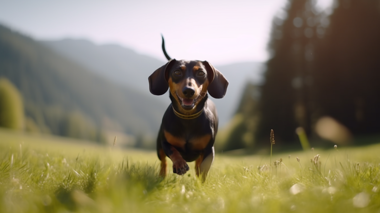 Dachshund running in German Alps