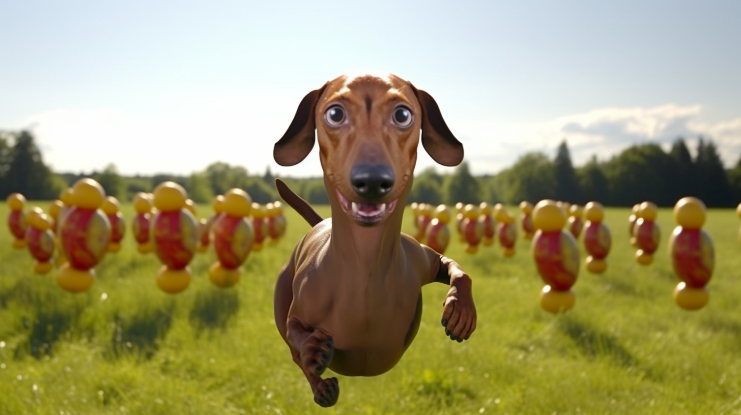 Dachshund Human Head Running with Sausage Dogs