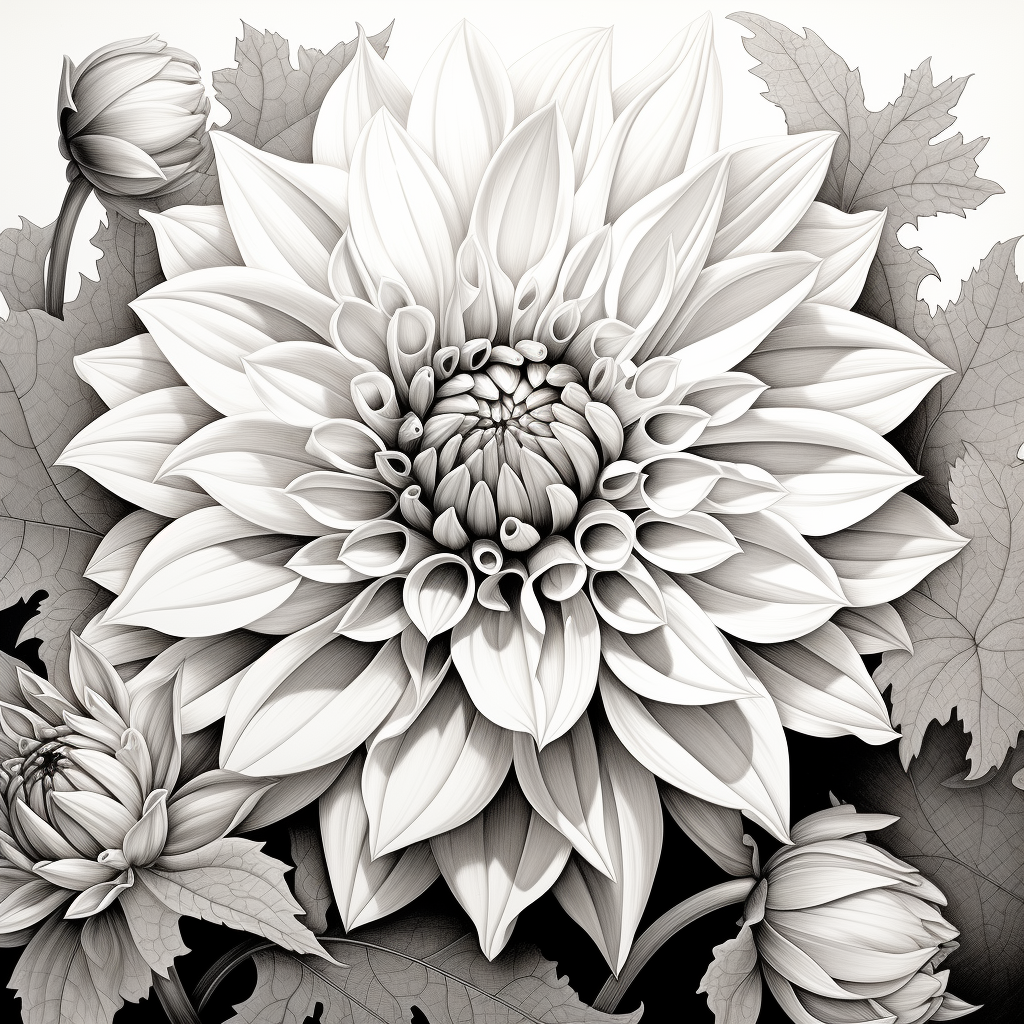 Dahlia sketch black white coloring book