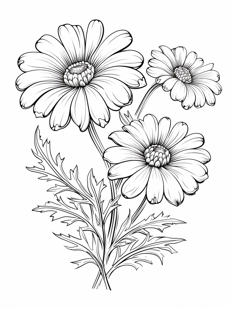 Hand-drawn daisies with thick outlines in cartoon style
