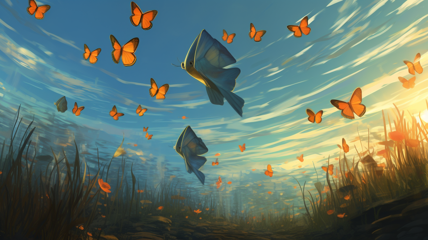 Dancing Jellyfish and Butterflies in Sky