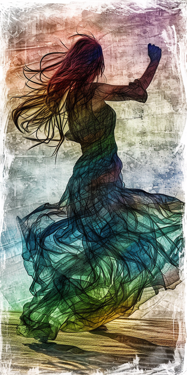 Woman Dancing Flowing Dress Clipart