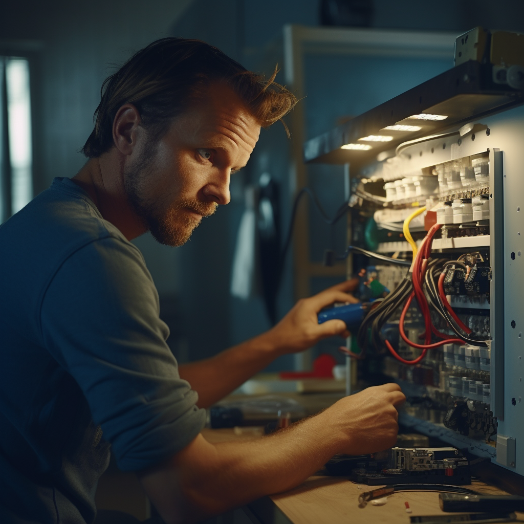 Danish electrician working on electrical board with tools