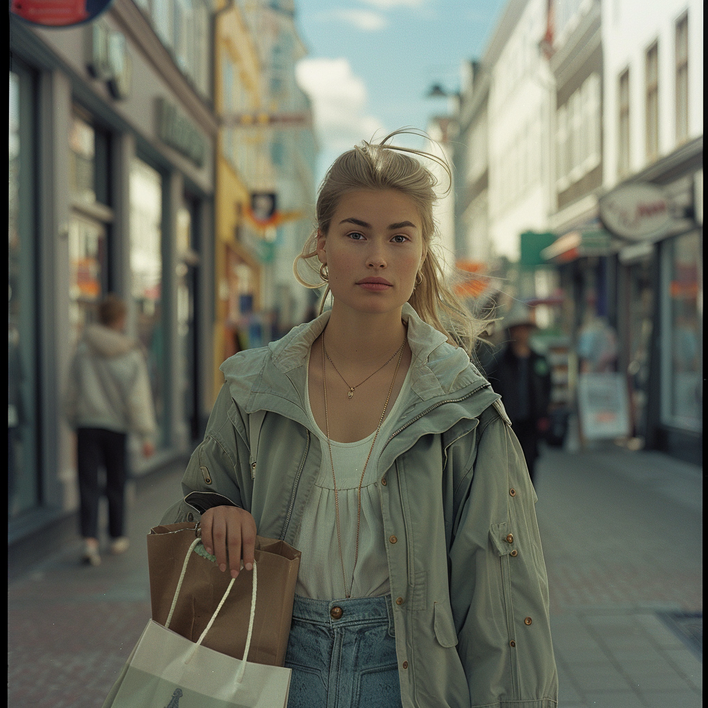 Danish woman street shopping trendy