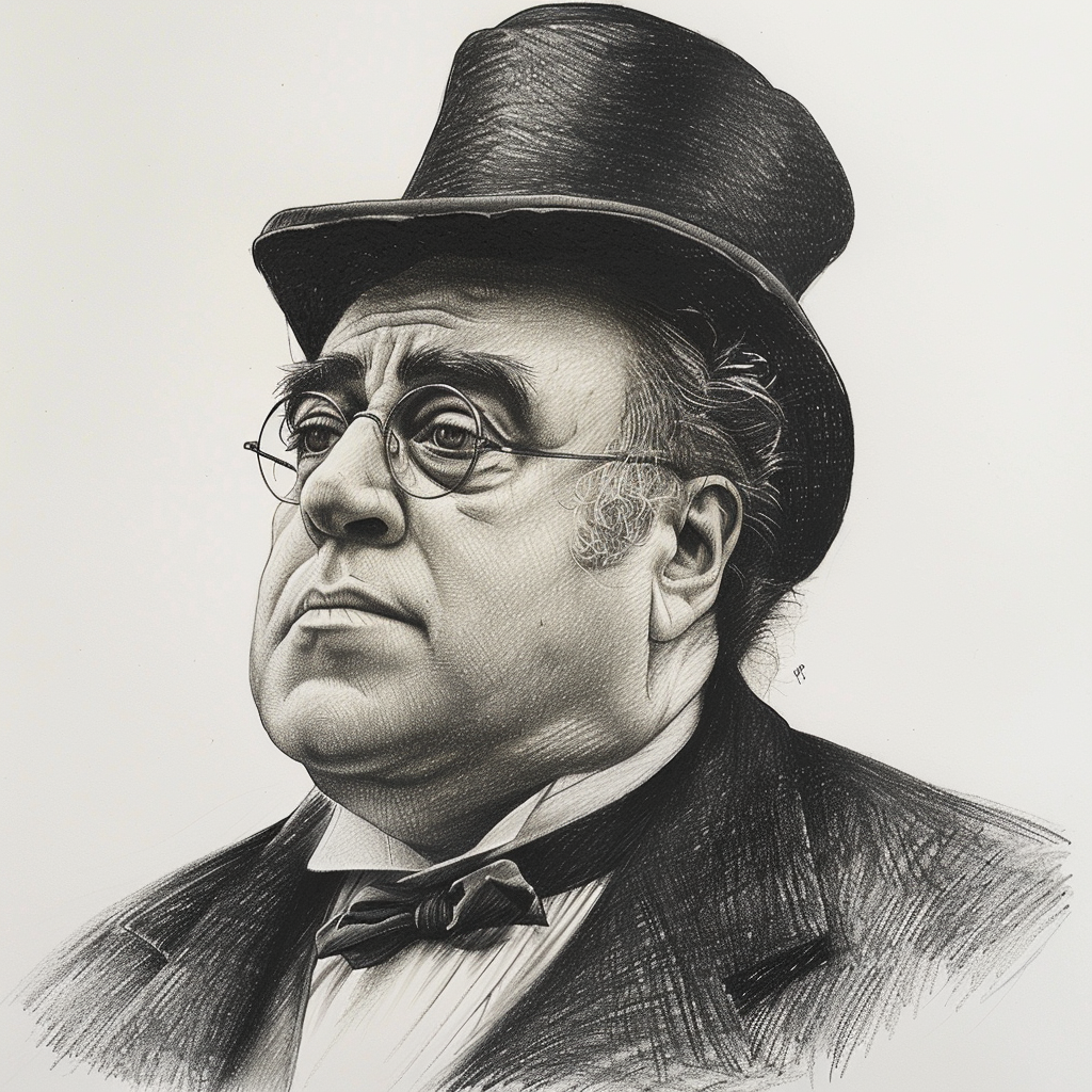 Danny Devito top hat suit drawing