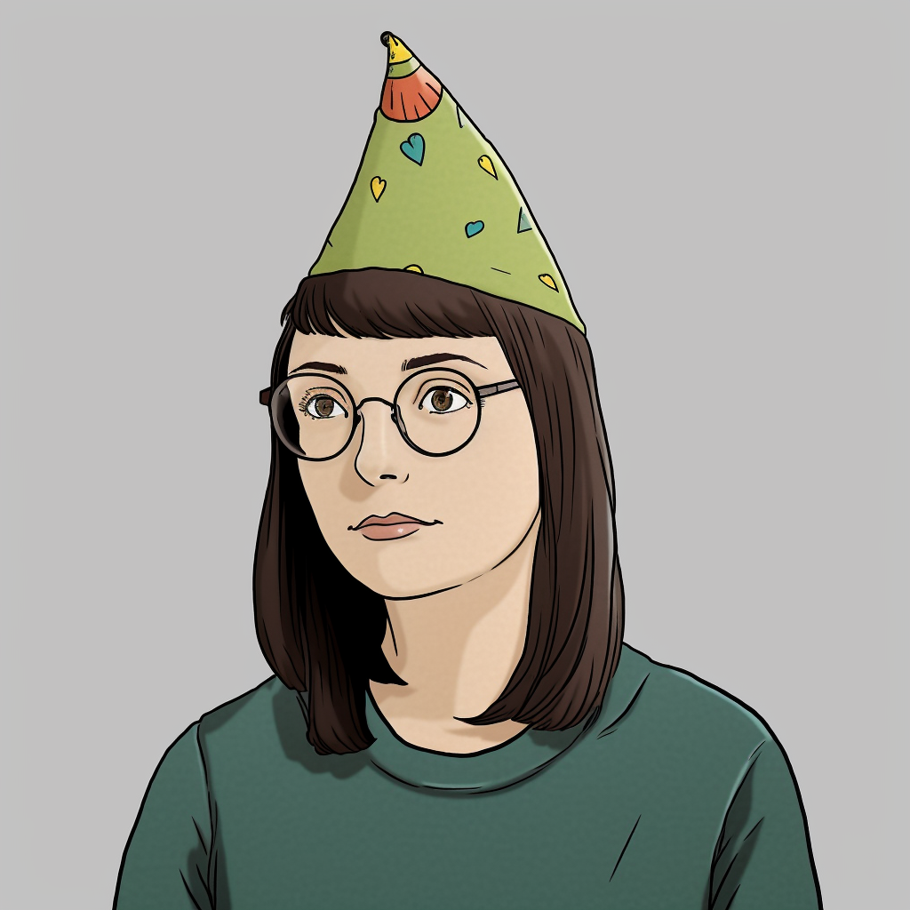 Cartoon image of Daria with party hat