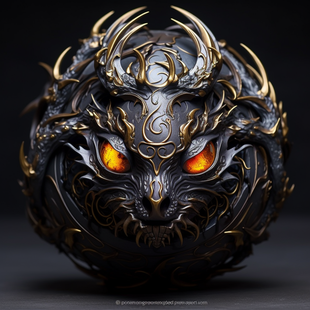 Dark fantasy chimera with dragons and spheres