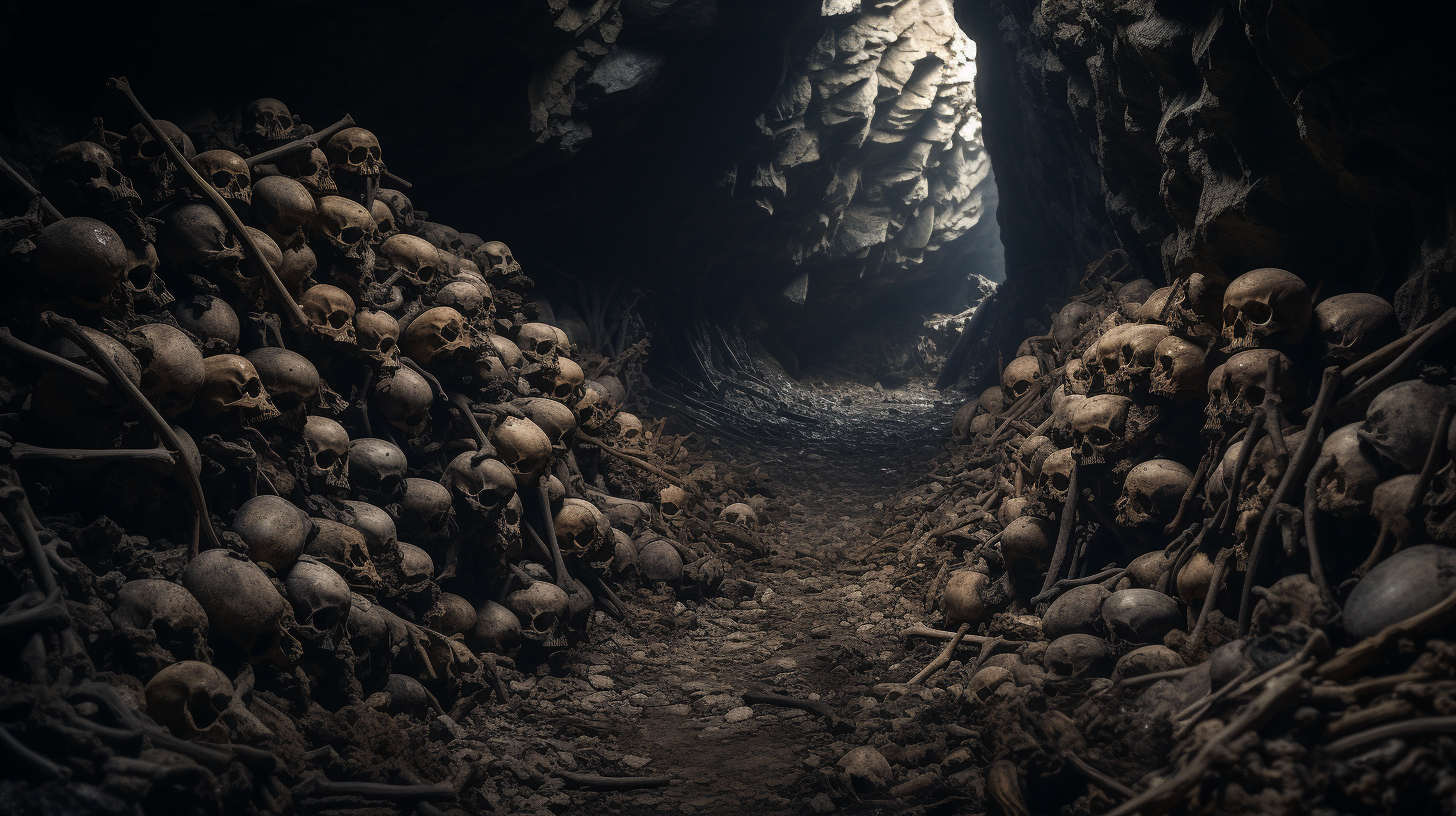 Photograph of disgusting giant's lair with bones