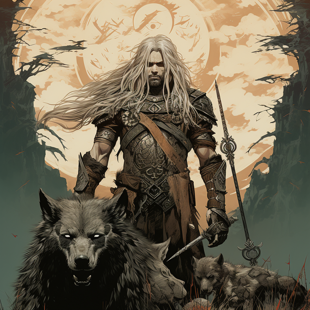 Warrior with Grey Hair in Dark Fantasy