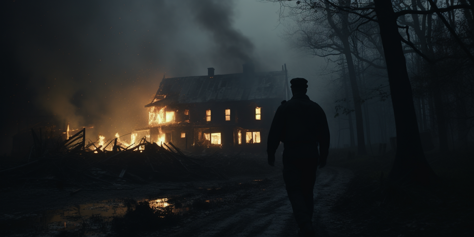 Dark Forest Fire Burning with Policemen