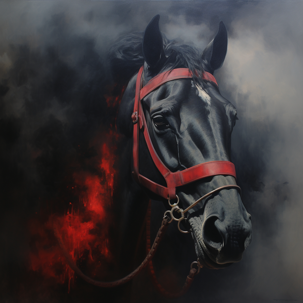 Abstract horse head with dark, red smoke