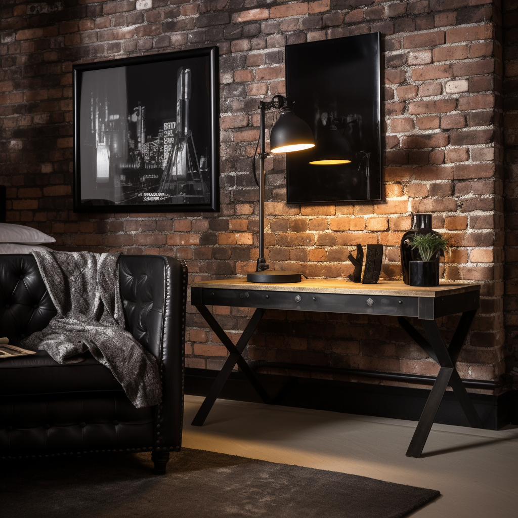 Dark loft style with brick wall and metal furniture