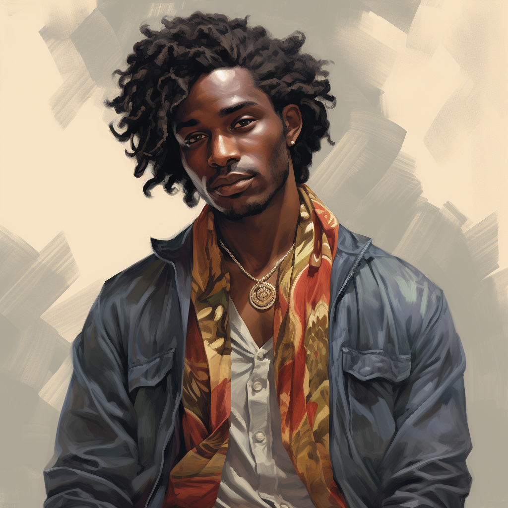 Fashionable dark-skinned man with curly hair