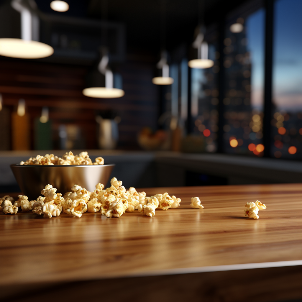 Popcorn on dark wood countertop