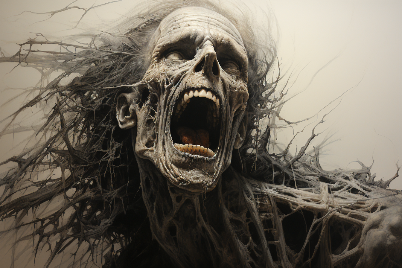 Detailed dark horror art in charcoal