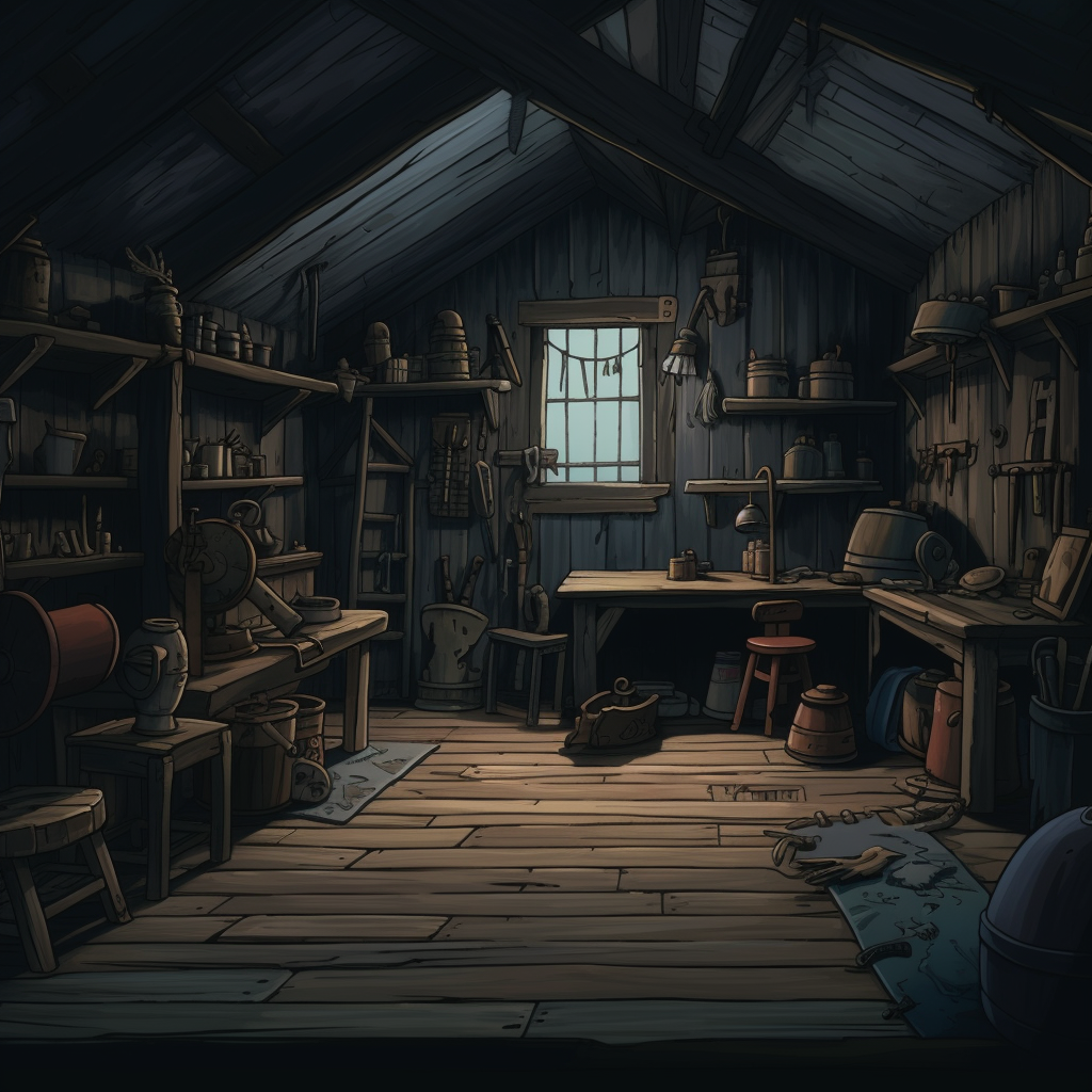 Dark tool shed with Studio Ghibli vibes