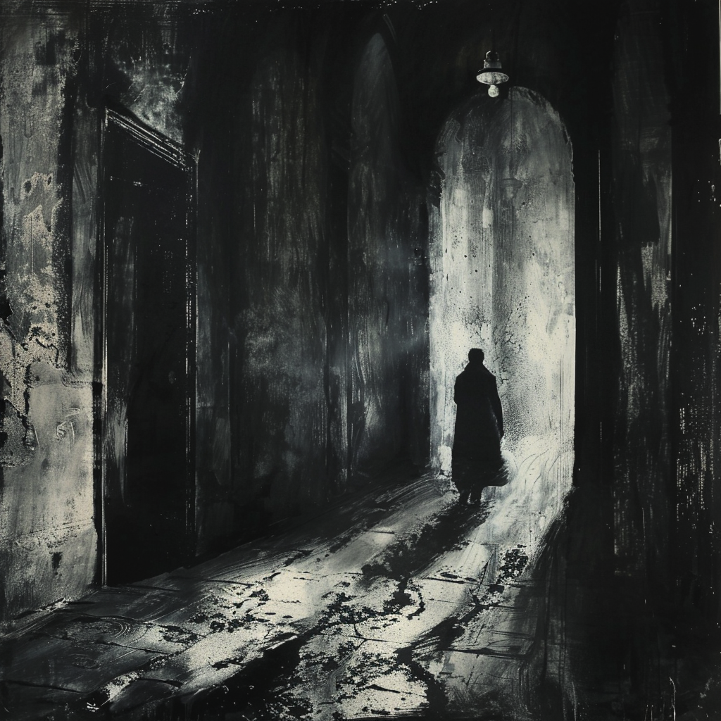 Dark shadows in dungeon with chains