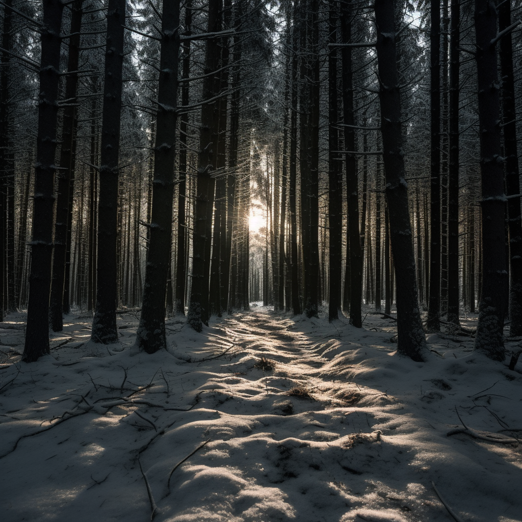Majestic winter forest with dense fir trees