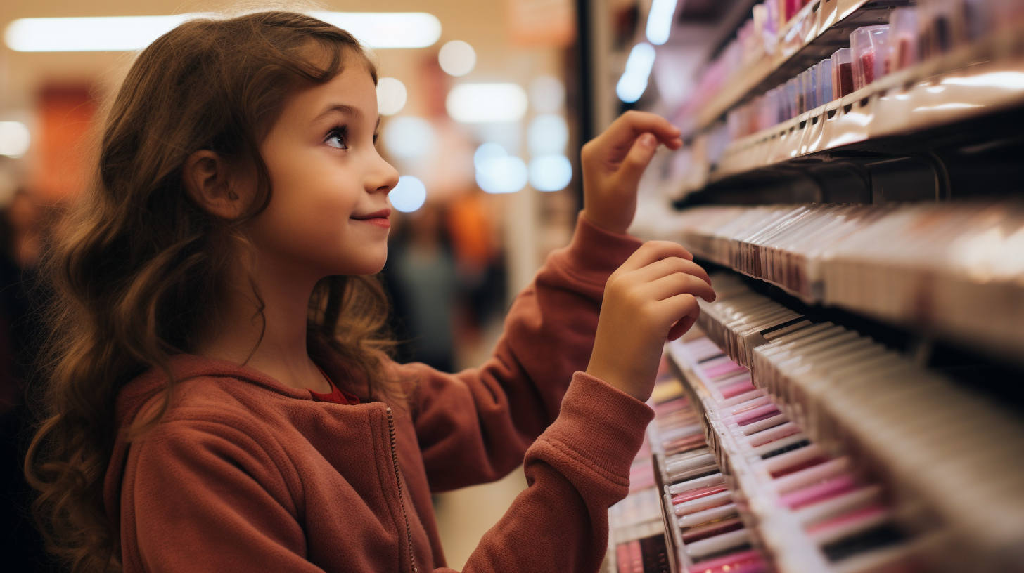 Daughter pointing at nail polish.