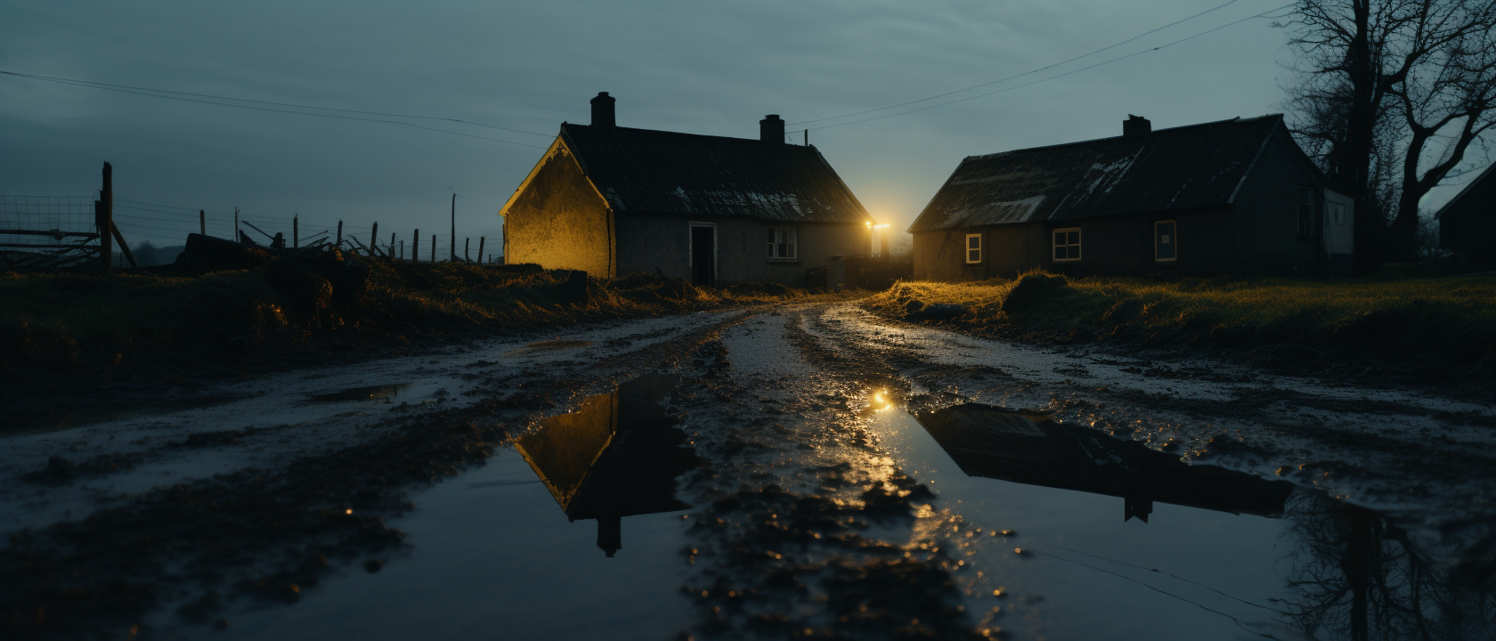 Reflection in Puddle on Farm