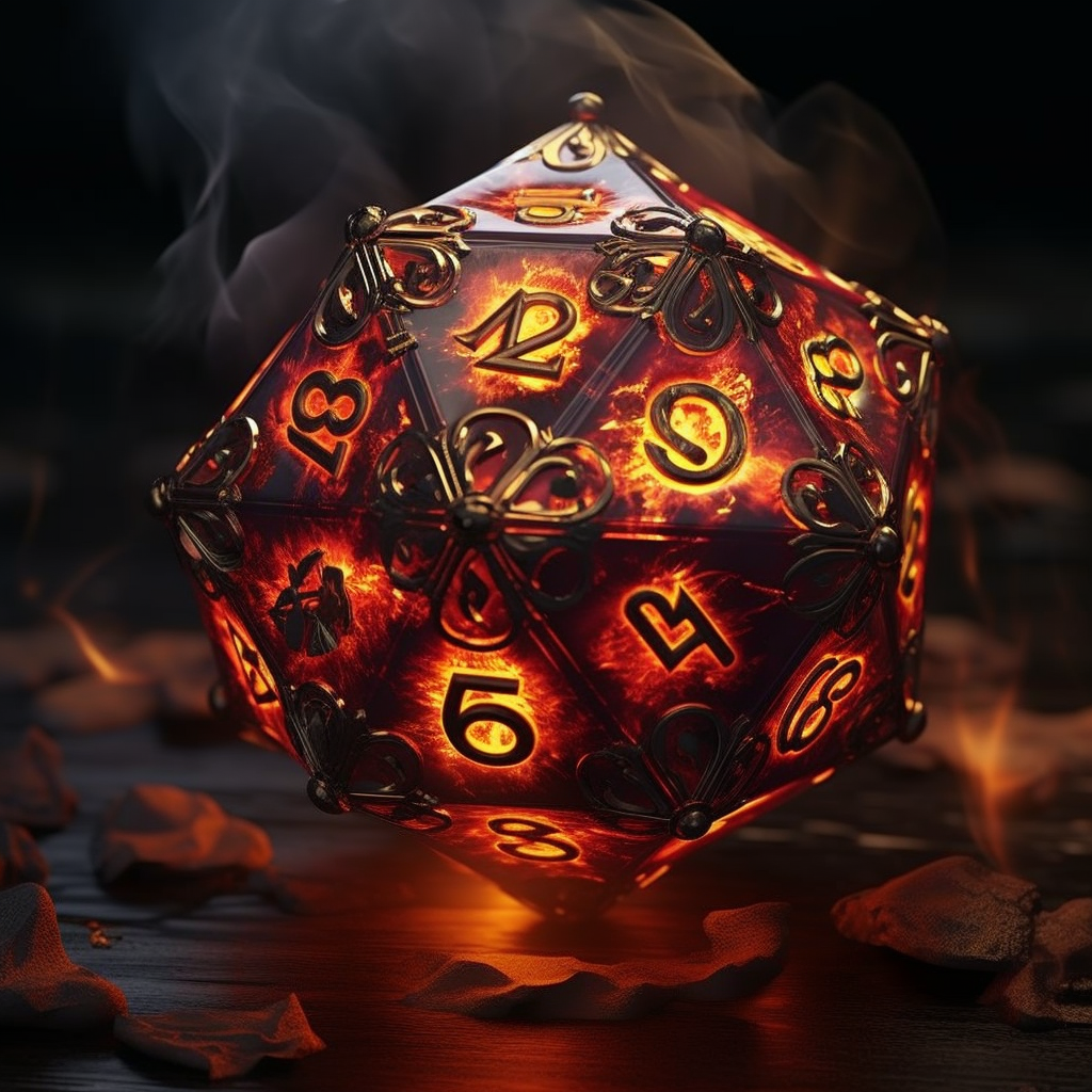 D20 with dawn, fire, light, dark