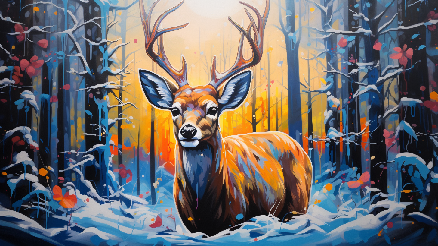 Beautiful Winter Forest Deer Illustration