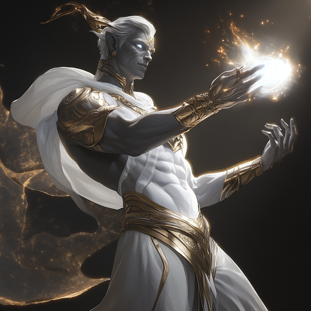 Deity holding bright light aura