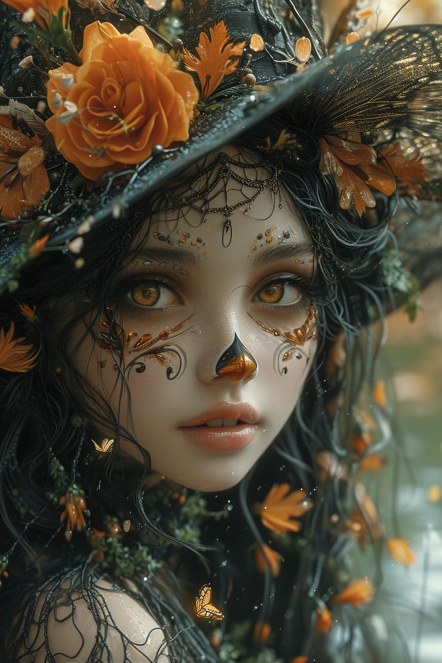 Delicate dark fantasy mask with rose enchanting