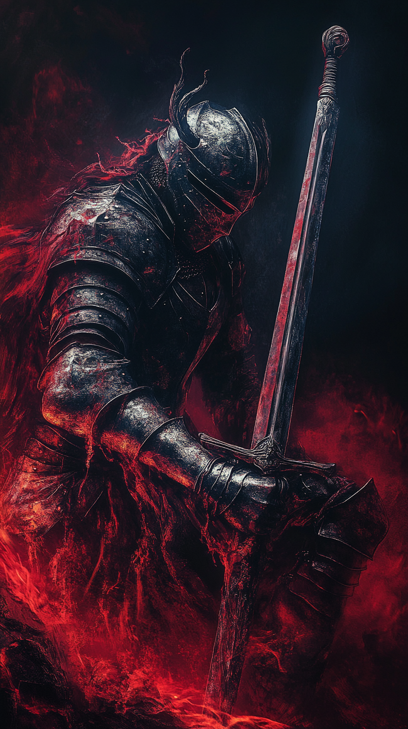 Male knight with grim reaper sword