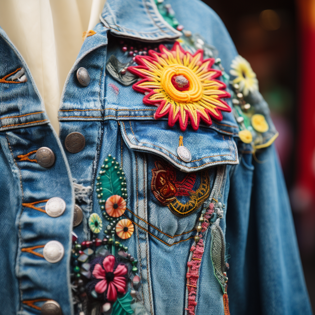 Denim jacket with hippie pins