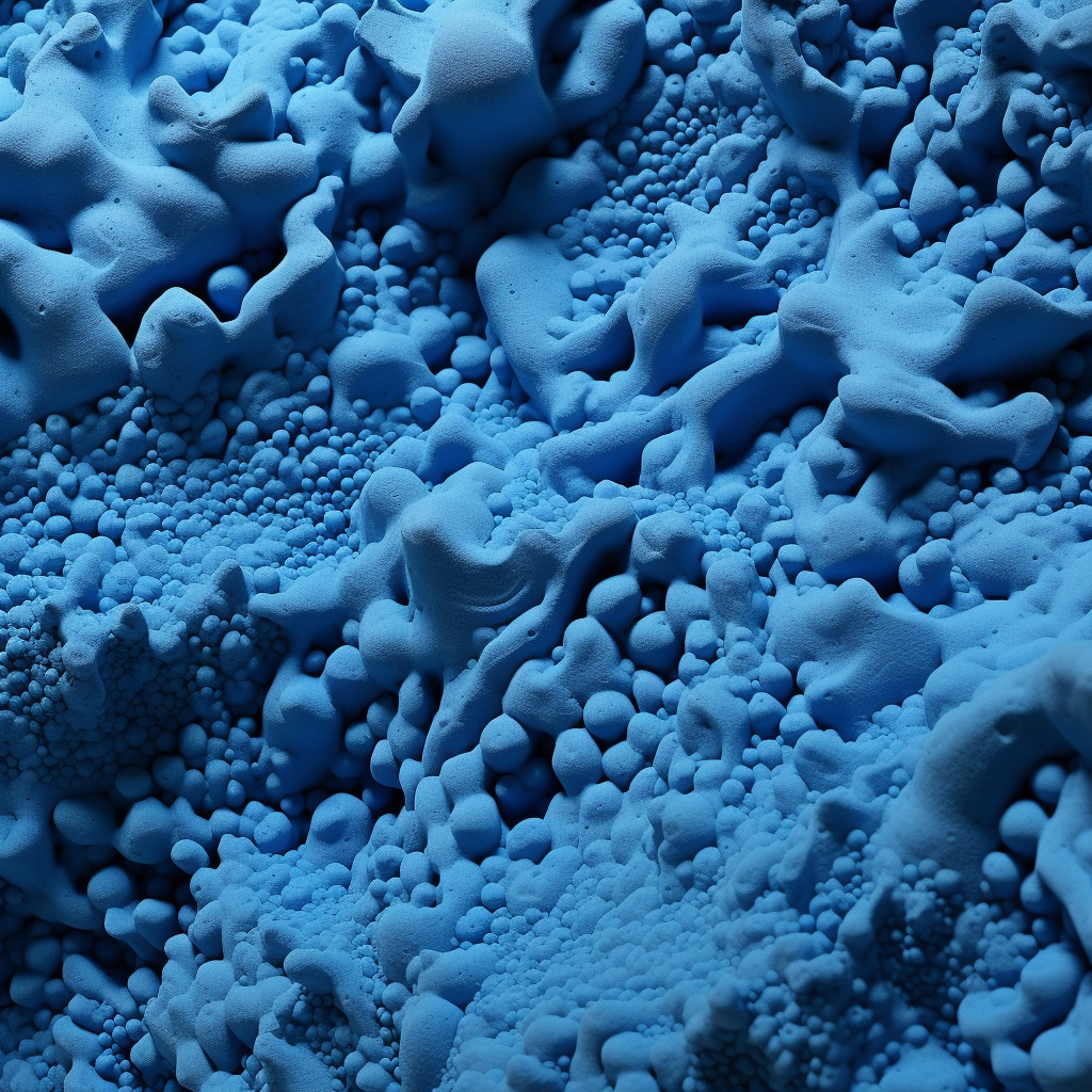 Blue porous foam on a flat surface