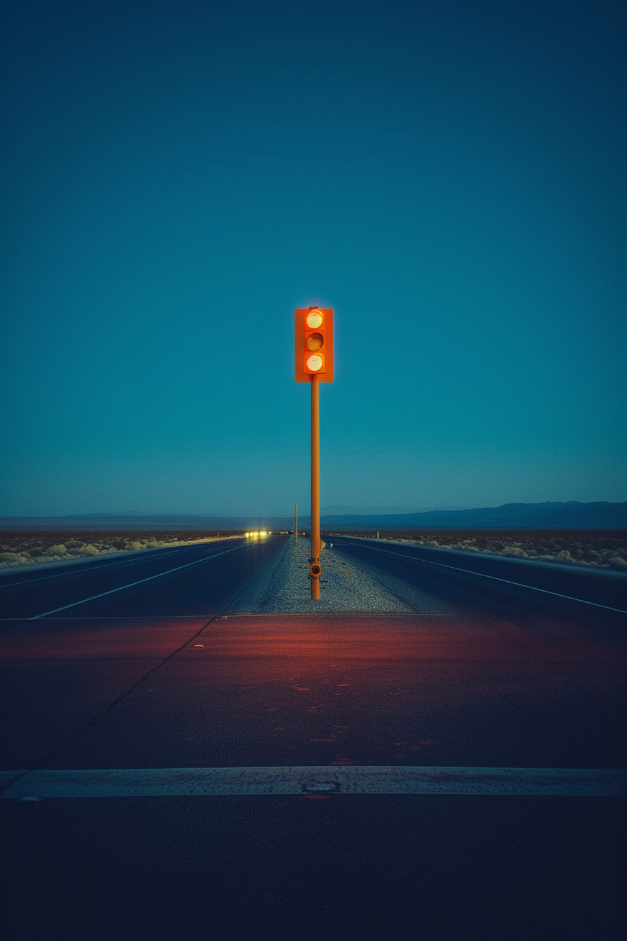 Desert Highway Traffic Light Eerie Symmetry