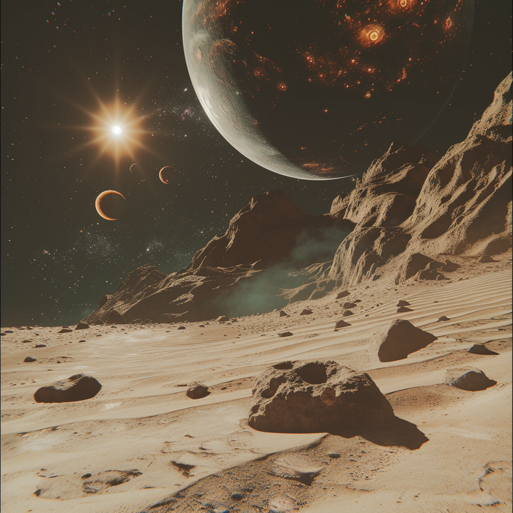 Desert Moon with Bronze Sand and Ice Giant