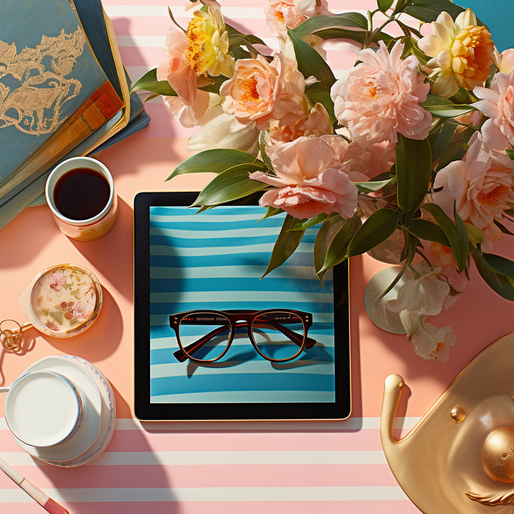 Desk with iPad and Exotic Flowers