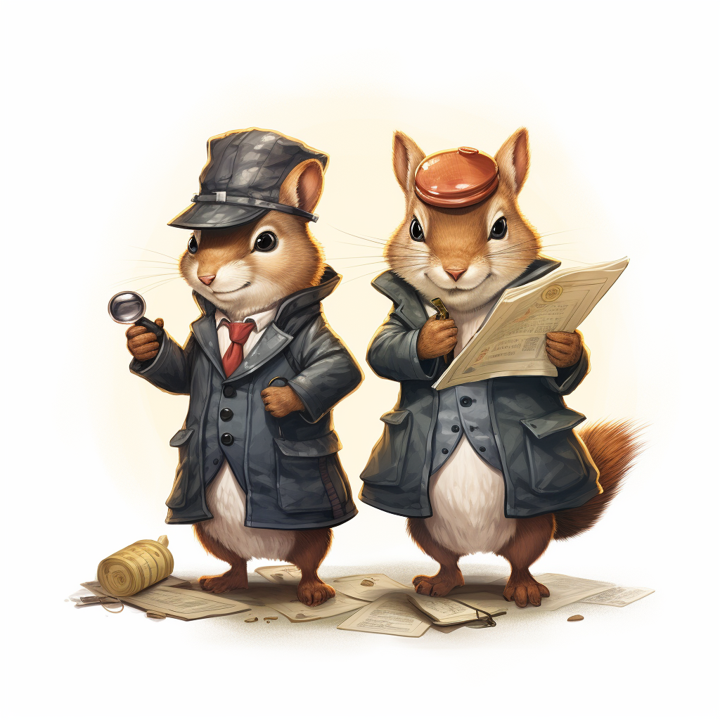 Two squirrel detectives searching for clues