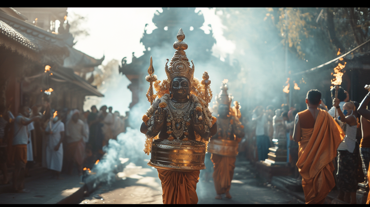 Devotees carrying sacred idol in procession