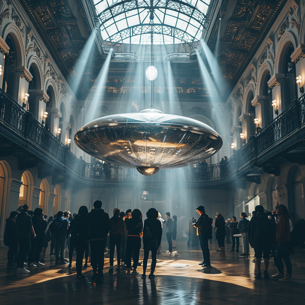 Crowd Admiring Diamond Flying Saucer