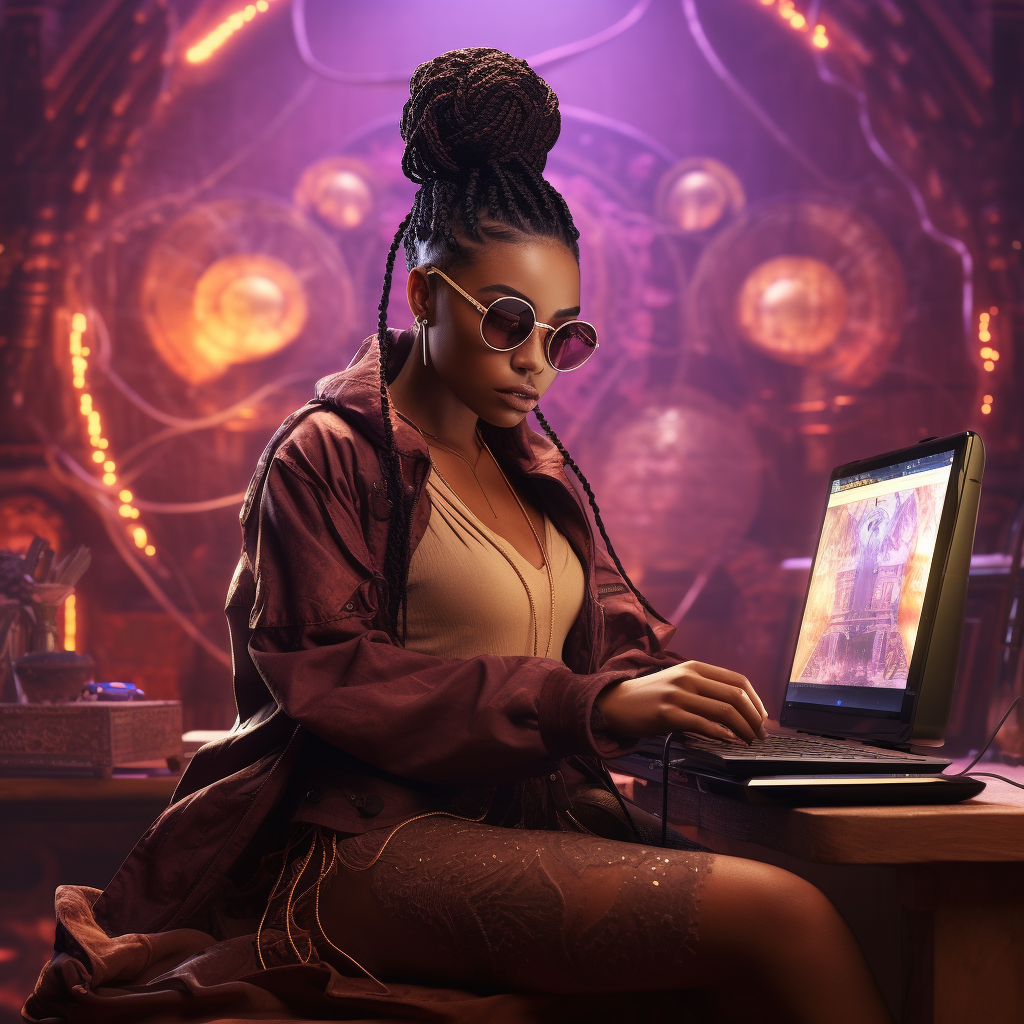 Cocoa Skinned African American Woman doing Digital Work