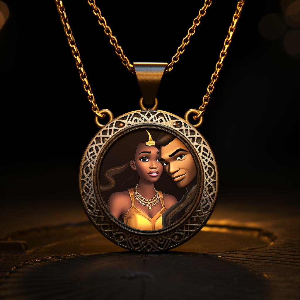 Disney Couples Necklace on Black Background