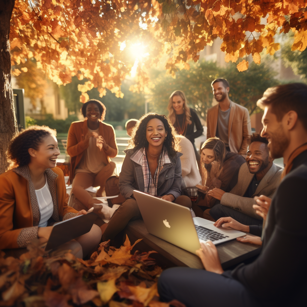 Diverse Startup Founders Laughing under Arbor Tree